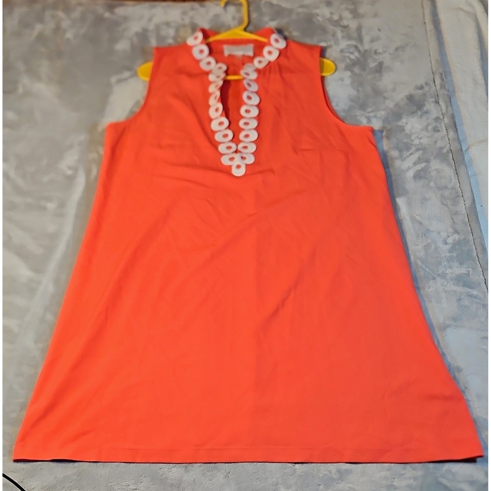 Pappagallo womens Shift Dress Orange White High Neck Lace Trim Size 14